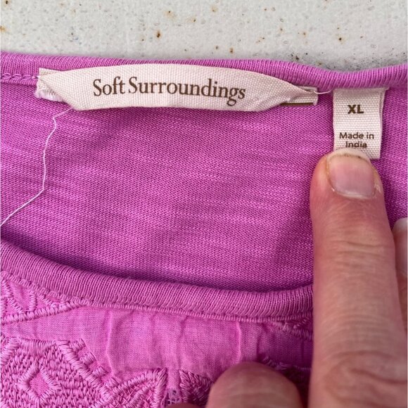 Soft Surroundings Pink Lace Panel Inset Cuffs Long Sleeve Tee Top Size XL - Picture 4 of 9